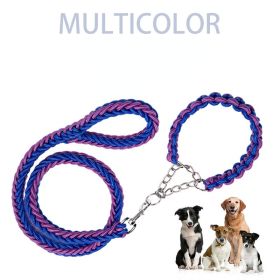 Eight-strand nylon braided dog collar leash dog chain impact blasting chain pet leash (Specification (L * W): XL, colour: Blue and black)