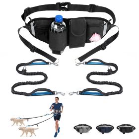 Hands Free Dog Leash with Waist Bag for Walking Small Medium Large Dogs;  Reflective Bungee Leash with Car Seatbelt Buckle and Dual Padded Handles;  A (Leash: 2 dogs, Color: black)